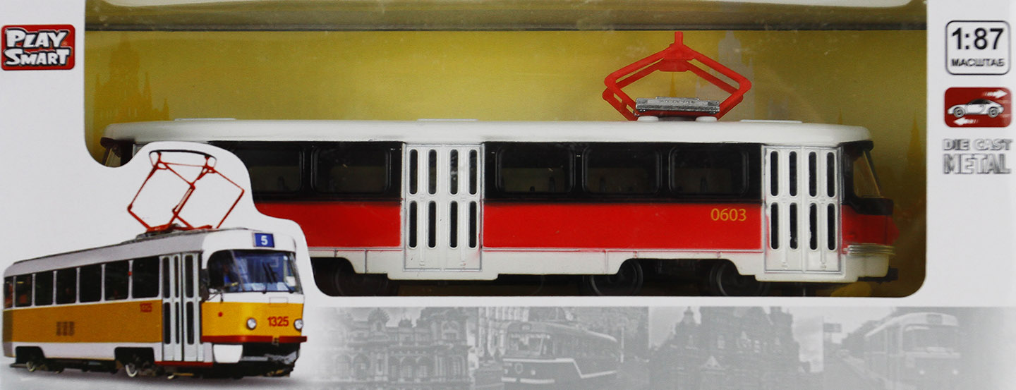 Трамвай 6411D металл, инерц в коробке 19,5*5*8 /96шт//бл.24/ X600-H09114