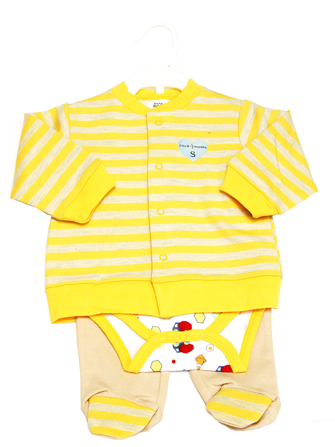 5326# Комплект детской одежды ДМ 3 пр. (Р-р: 0-3м; Цв.: Желтый; Возраст: 0-2 месяца; Рост: 56 см)