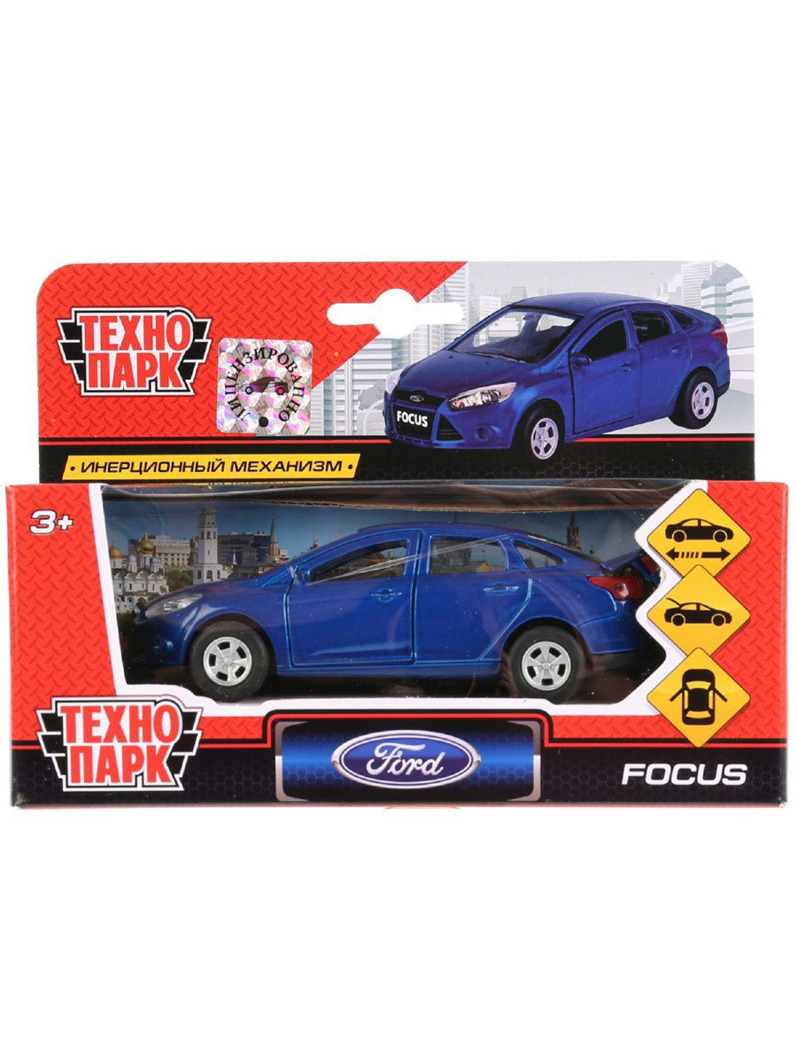 Машина металл FORD Focus 12см, инерц., открыв. двери и багажник, цвет синий. Технопарк в кор.2*24шт
