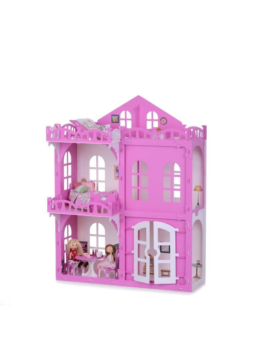 Домик для кукол "Дом Элизабет" для кукол до 30 см белый-розовый (с мебелью) 000290