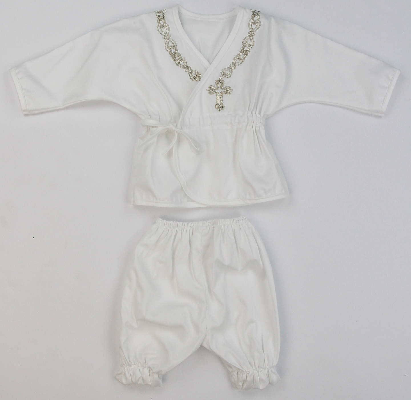 15041 Комплект крестильный для мальчика (рубашка и понталоны) (Р-р: 40-62; Цв.: Экрю; Возраст: ; Рост: )