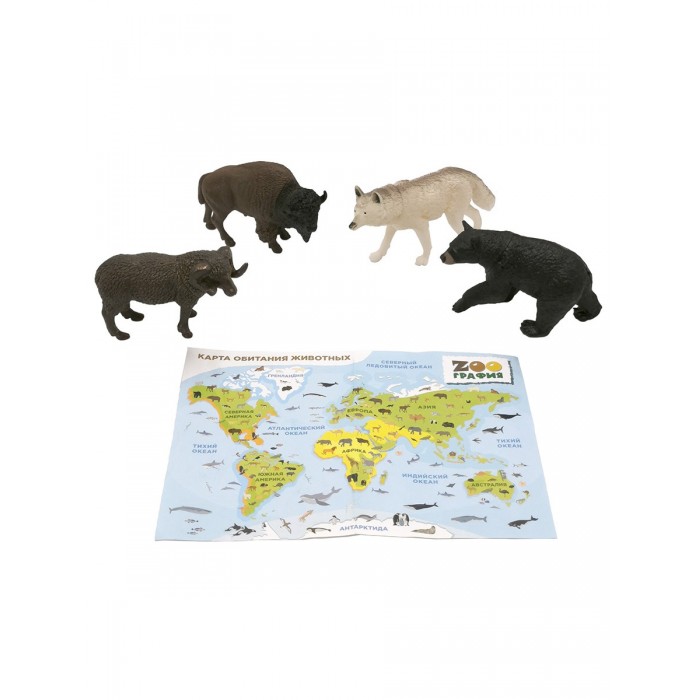 Игровой набор "Животные" с картой обитания внутри (4 шт в наборе) (Zooграфия) 200664521
