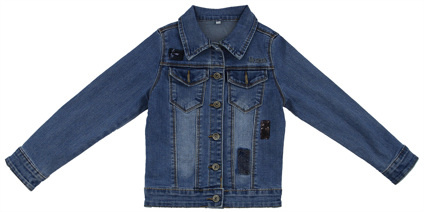 MP-5480 Куртка джинсовая на пуговицах (Р-р:8-9;Цв.:Синий;Возраст:8 лет;Рост:128 см; Длина рукава:32 см)