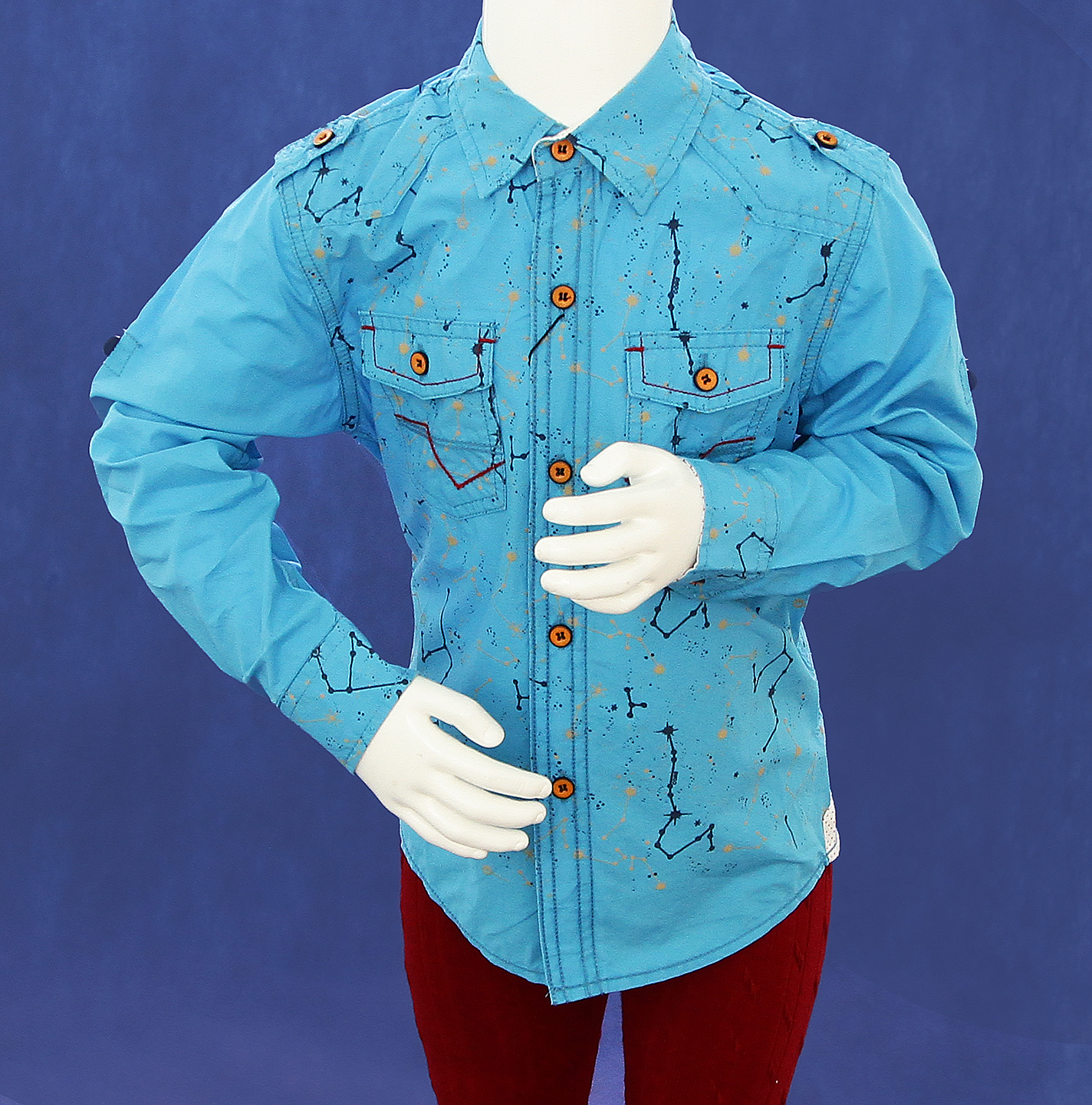 81574 Рубашка с длинным рукавом (Р-р: 4; Цв.: Голубой; Возраст: 4 года; Рост: 104 см; Длина рукава: 28 см)