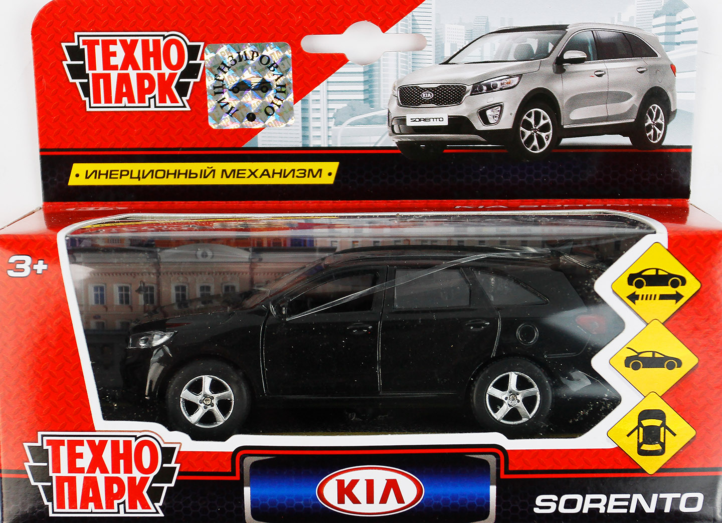 Машина металл KIA Sorento Prime черный 12 см, откр.дв., багаж., инерц. Технопарк в кор.2*24шт, 