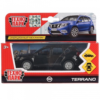 Машина металл Nissan Terrano черный 12 см, откр.дв., багаж., инерц. Технопарк в кор.2*24шт SB-17-47-