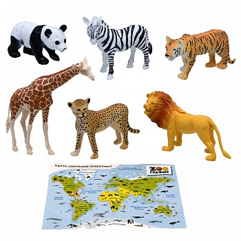 Игровой набор "Животные" (6 шт), с картой обитания, в пакете (Zooграфия) 200810707
