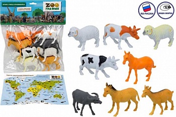 Игровой набор "Домашние животные" (8 шт), с картой обитания, в пакете (Zooграфия) 200810674