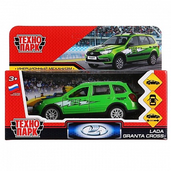 Машина металл "lada granta cross 2019 спорт" 12см, инерц., зеленый в кор. Технопарк в кор.2*36шт GRA